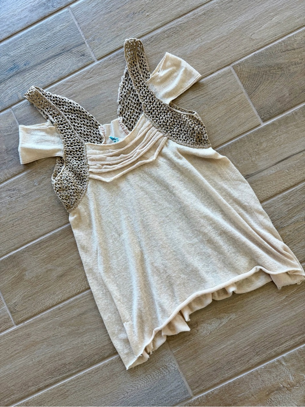 Free People Cream Knit Cold-Shoulder Camisole with Crochet Straps Size Small